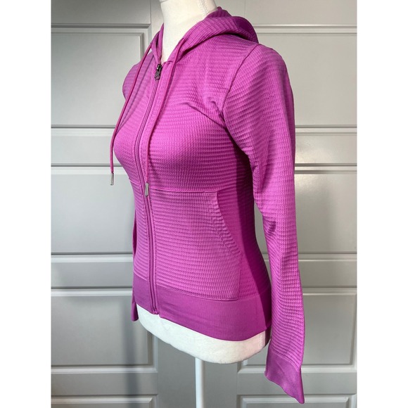 Aura Fuchsia Purple Full Zip Fitted Activewear Hoodie Jacket Womens XXS - Picture 3 of 6